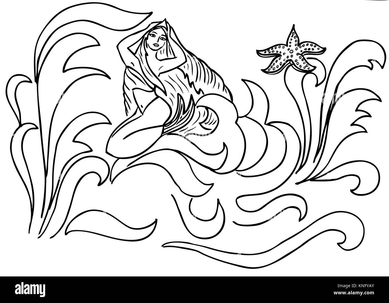 Meerjungfrau in den Wellen für das Malbuch Stock Vektor