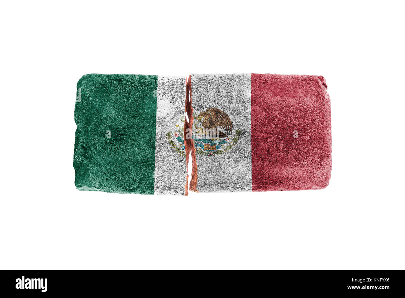 Ziegel mit Glasscherben, Gewalt Konzept, Fahne von Mexiko Stockfoto