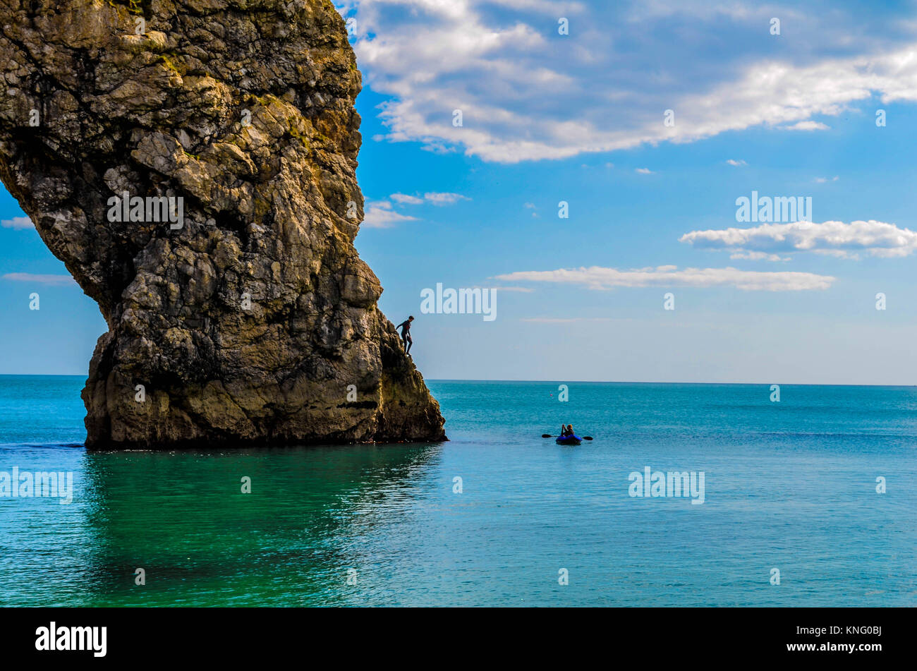 Jumper am Durdle Door in England Stockfoto