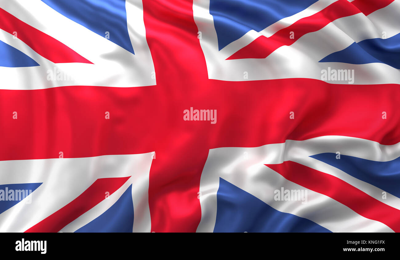 Flagge des Vereinigten Königreichs, satin texturiert, weht im Wind Stockfoto