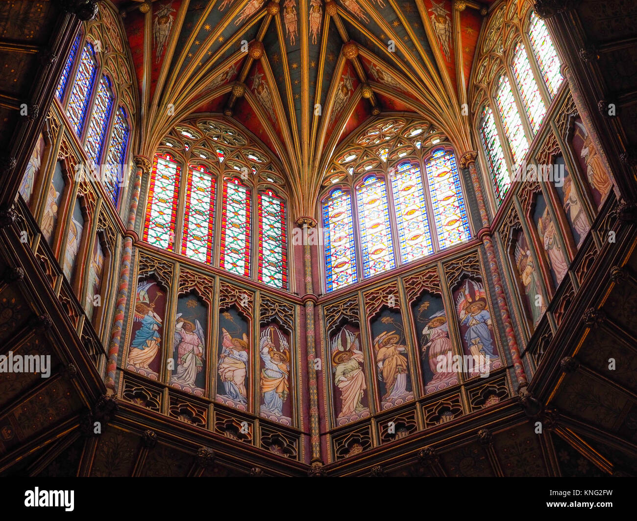 BLICK VON INNEN AUF DIE LATERNE, ELY CATHEDRAL, ELY, CAMBRIDGESHIRE. Stockfoto