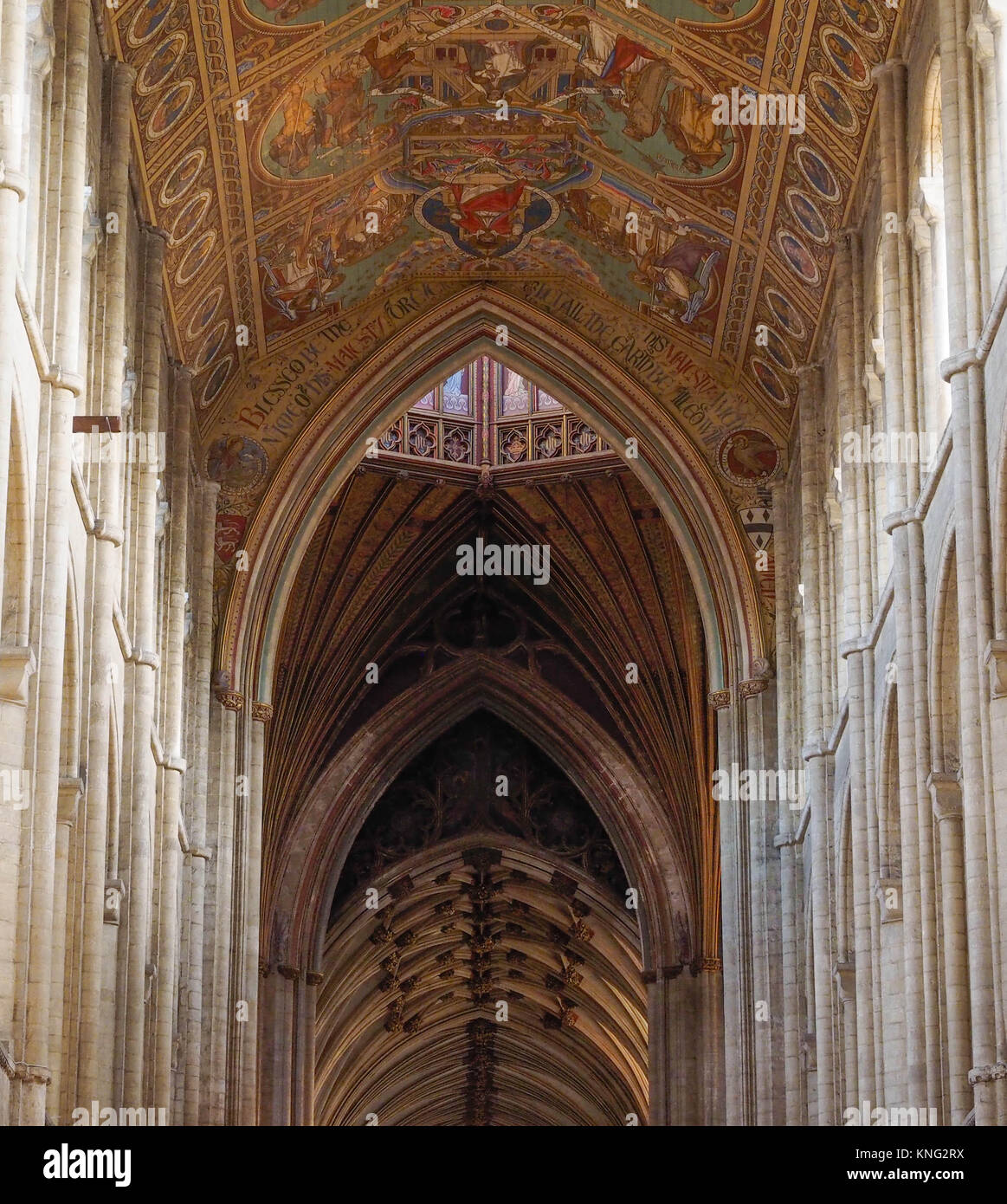 Kirchenschiff DECKENELEMENTE, die Geschichte des Menschen, Ely Cathedral, Ely, Cambridgeshire Stockfoto
