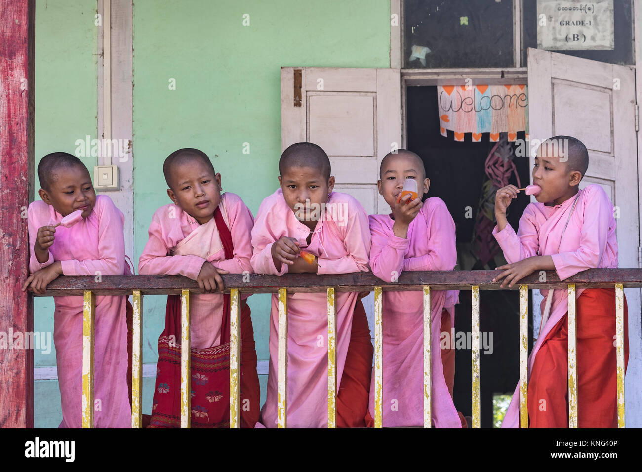 Mönch Schule, Sagaing, Mandalay, Myanmar, Asien Stockfoto