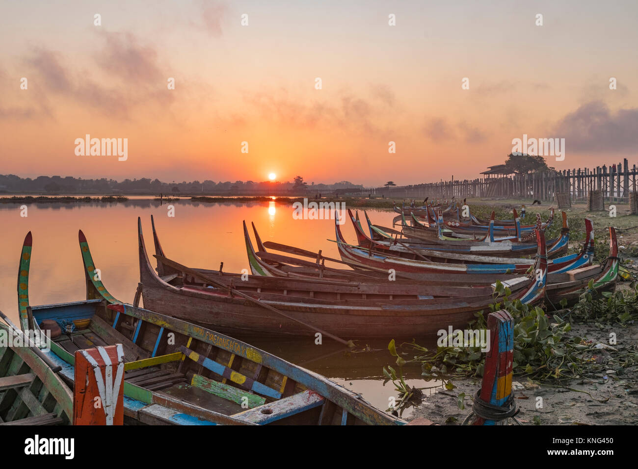 U-Bein Brücke, Amarapura, Mandalay, Myanmar, Asien Stockfoto