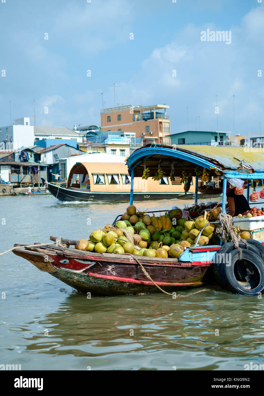 Schwimmende Märkte auf dem Mekong Fluss, Vietnam Stockfoto