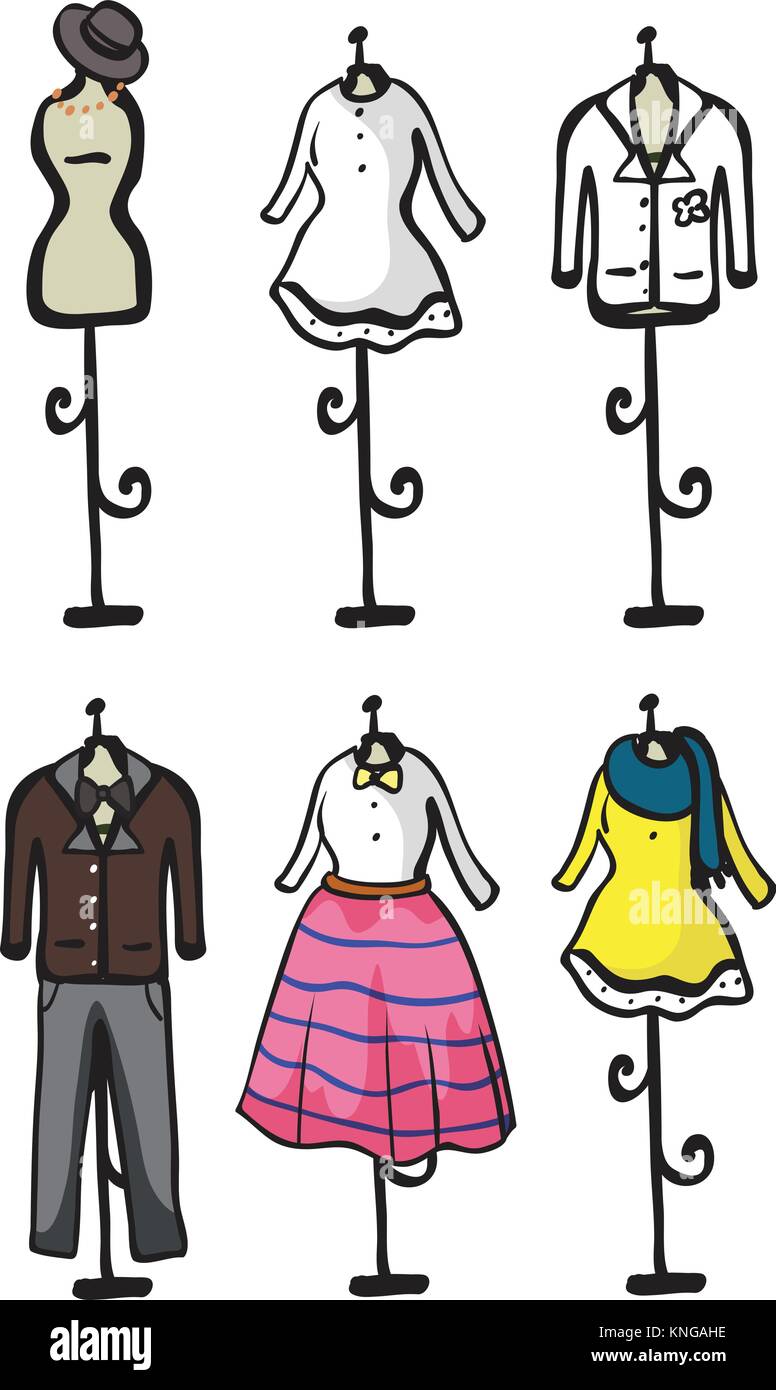 Abbildung: Darstellung verschiedener Kleidungsstück auf weißem Hintergrund Stock Vektor