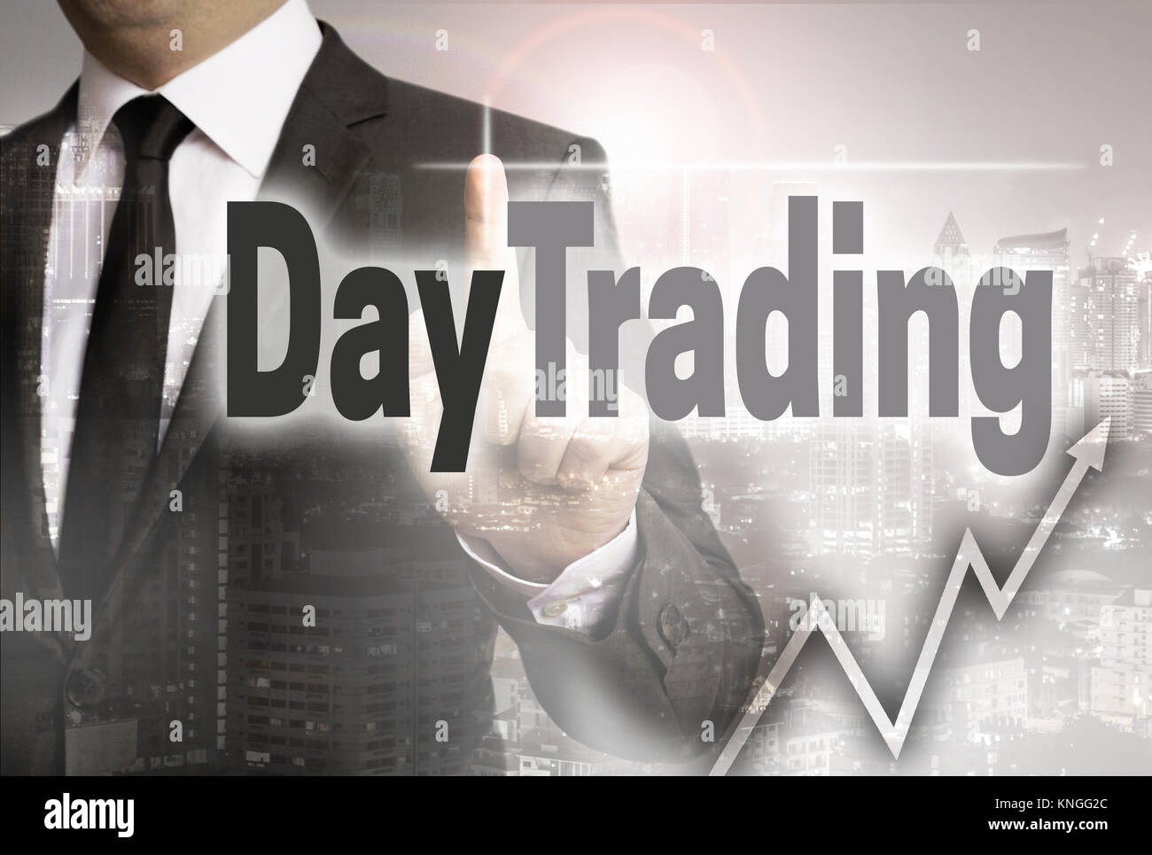 Day Trading wird durch Geschäftsmann Konzept gezeigt. Stockfoto