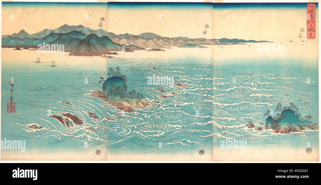 É' ªaeoeˆèŠ ±à € € é˜¿ae³¢' é³ é-€ ä¹'é¢¨ae™¯/Rapids bei Naruto. Artist: Utagawa Hiroshige (Japanisch, Tokyo (EDO) 1797-1858 Tokyo (EDO)); Zeitraum: Edo Periode Stockfoto