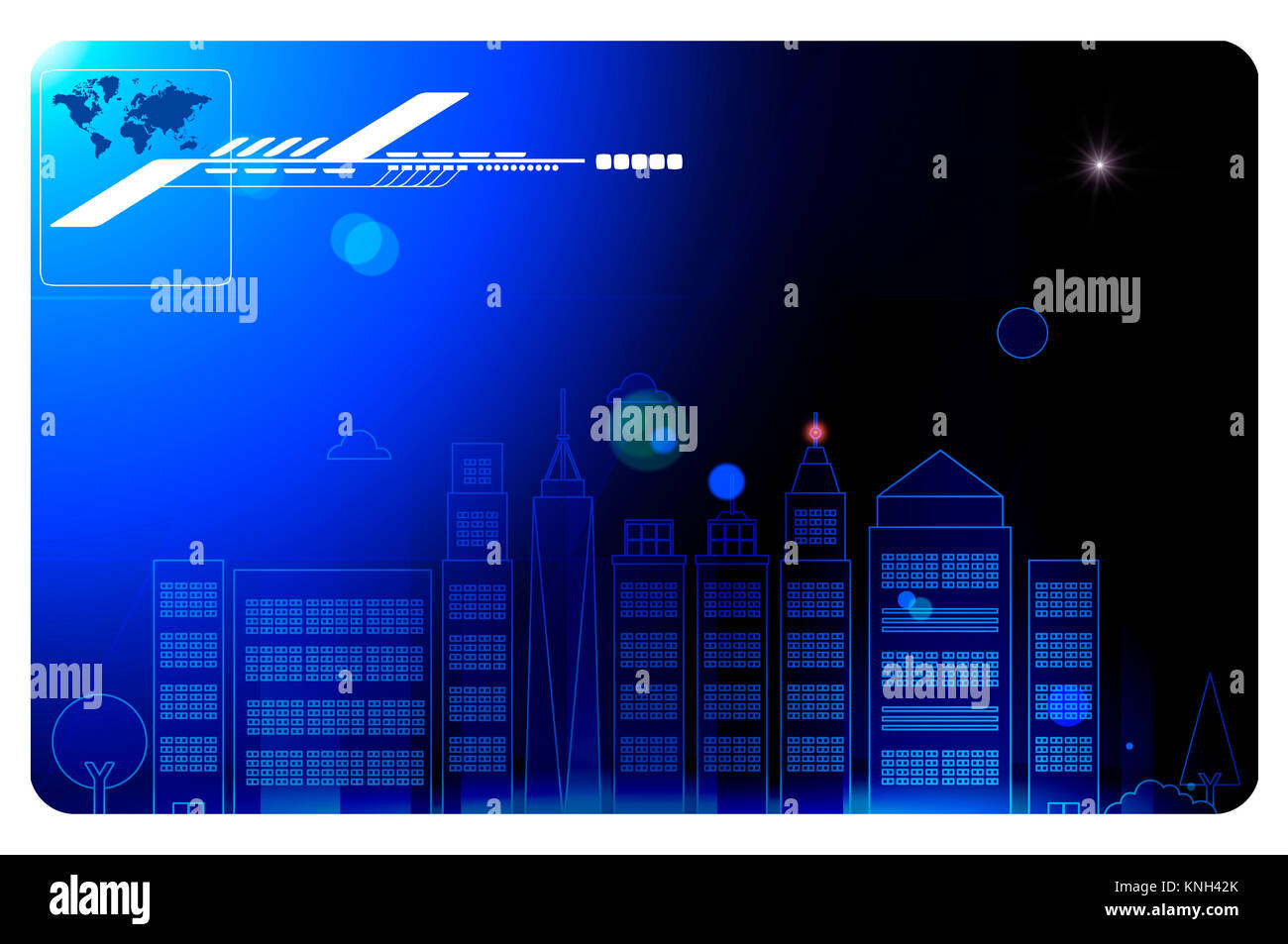Blue Abstract background mit Nacht Stadt und Gebäude. Business Card Design. Stockfoto