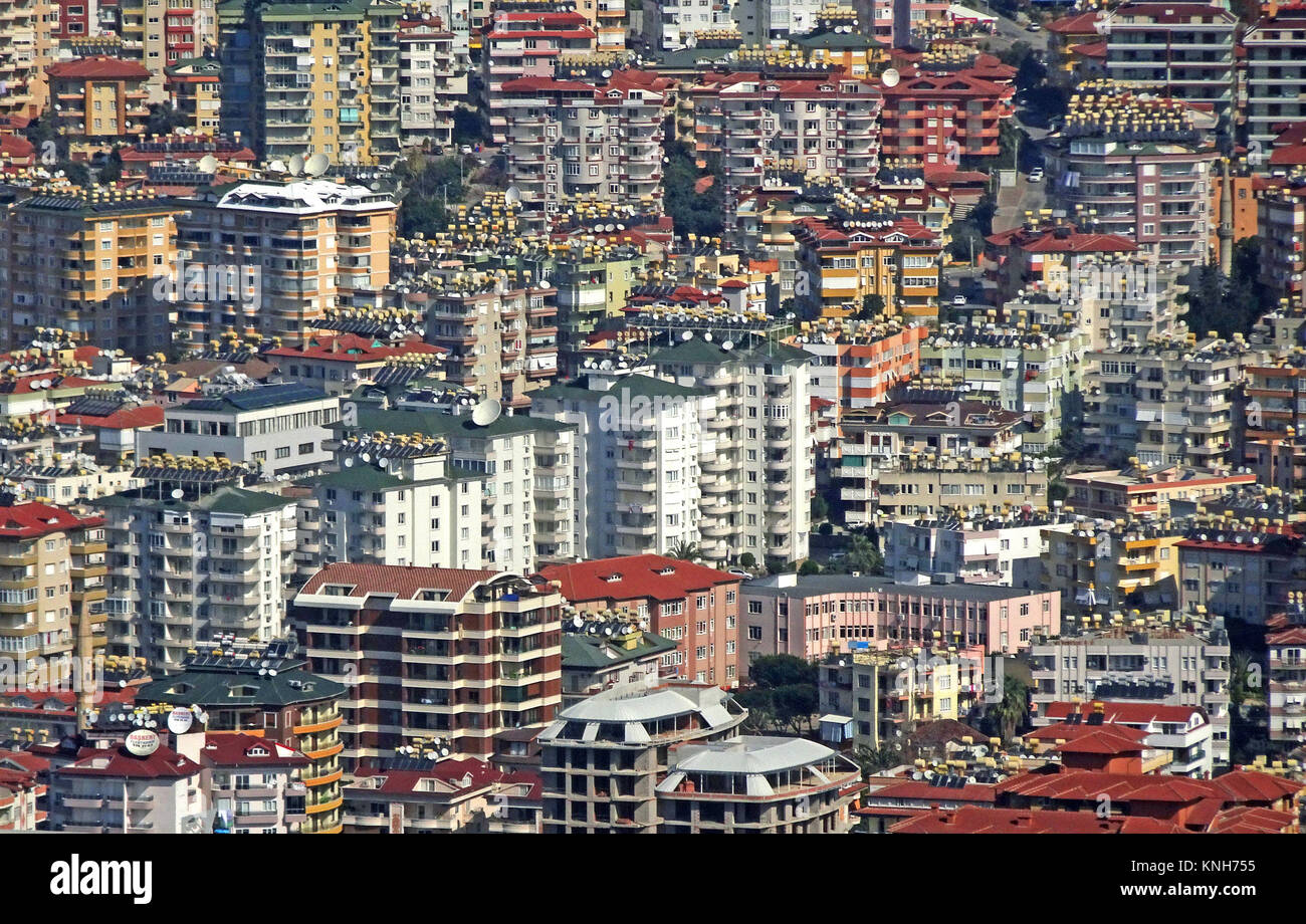 Masse der Häuser, Urbanität, Alanya, Türkische Riviera, Türkei Stockfoto