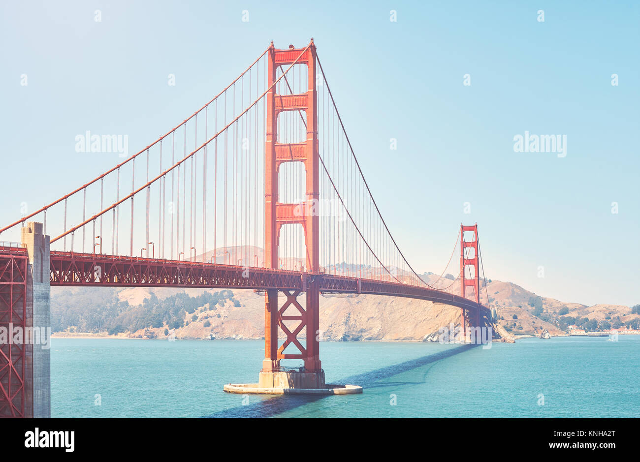 Retro getonten Bild von der Golden Gate Bridge, San Francisco, USA. Stockfoto