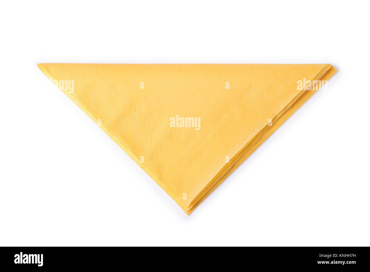 Gelbes Papier Serviette gefaltet als Dreieck. Auf weißen, Beschneidungspfade getrennt ausgewiesen Stockfoto