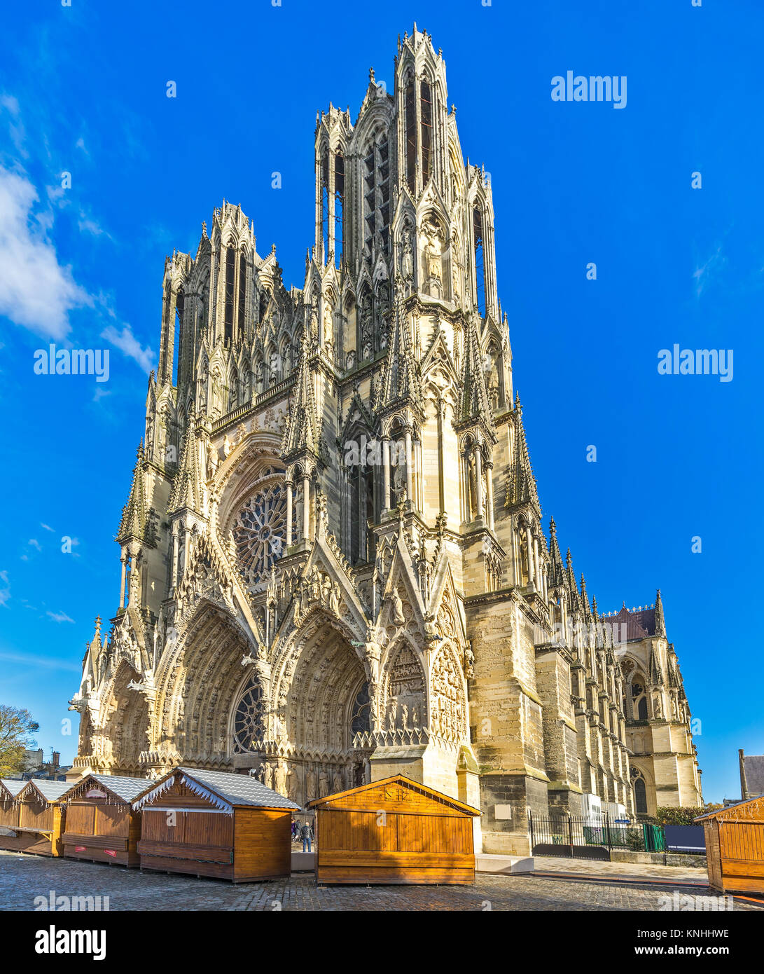 Notre Dame Kathedrale von Reims, Champagne, Frankreich. Stockfoto