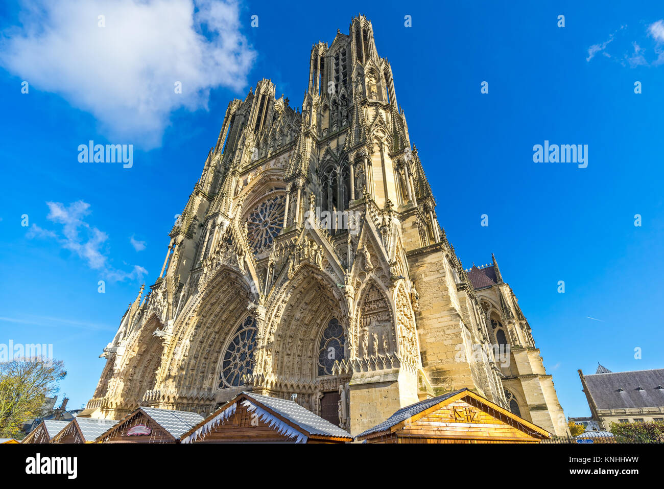 Notre Dame Kathedrale von Reims, Champagne, Frankreich. Stockfoto