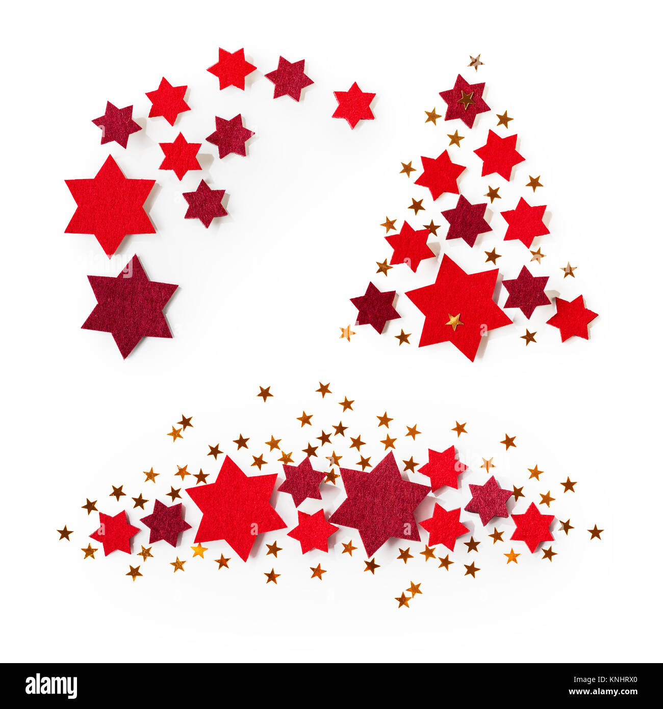 Weihnachten rot und gold Sterne Sammlung auf weißem Hintergrund. Ansicht  von oben, flach Stockfotografie - Alamy