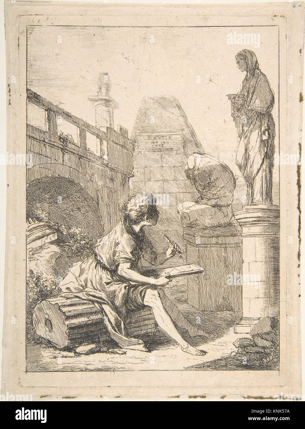 Boy Sketching Ruins, von Charles Hutin (Französisch, Paris 1715–1776 Dresden), 18. Jahrhundert Stockfoto