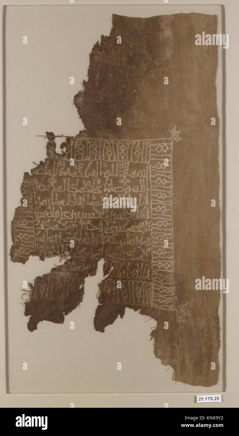 Textilfragment, 10. Jahrhundert, Jemen zugeschrieben, Mittel: Baumwolle; Leinwandbindung, Bestickt Stockfoto