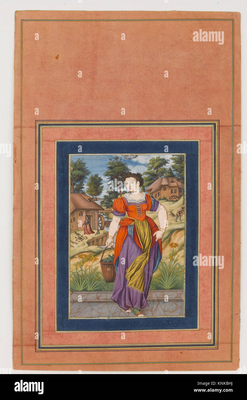 „Summer, from a Series of the Four Seasons“, Folio aus dem Davis Album Artist: Geschrieben auf „Ali Quli Jabbadar (Iraner, aktiv in der zweiten Hälfte des 17. Jahrhunderts), ca. 1660-70, zugeordnet zu Isfahan, Iran, Medium: Tinte, undurchsichtige Wasserfarbe, Und Gold auf Papier Stockfoto