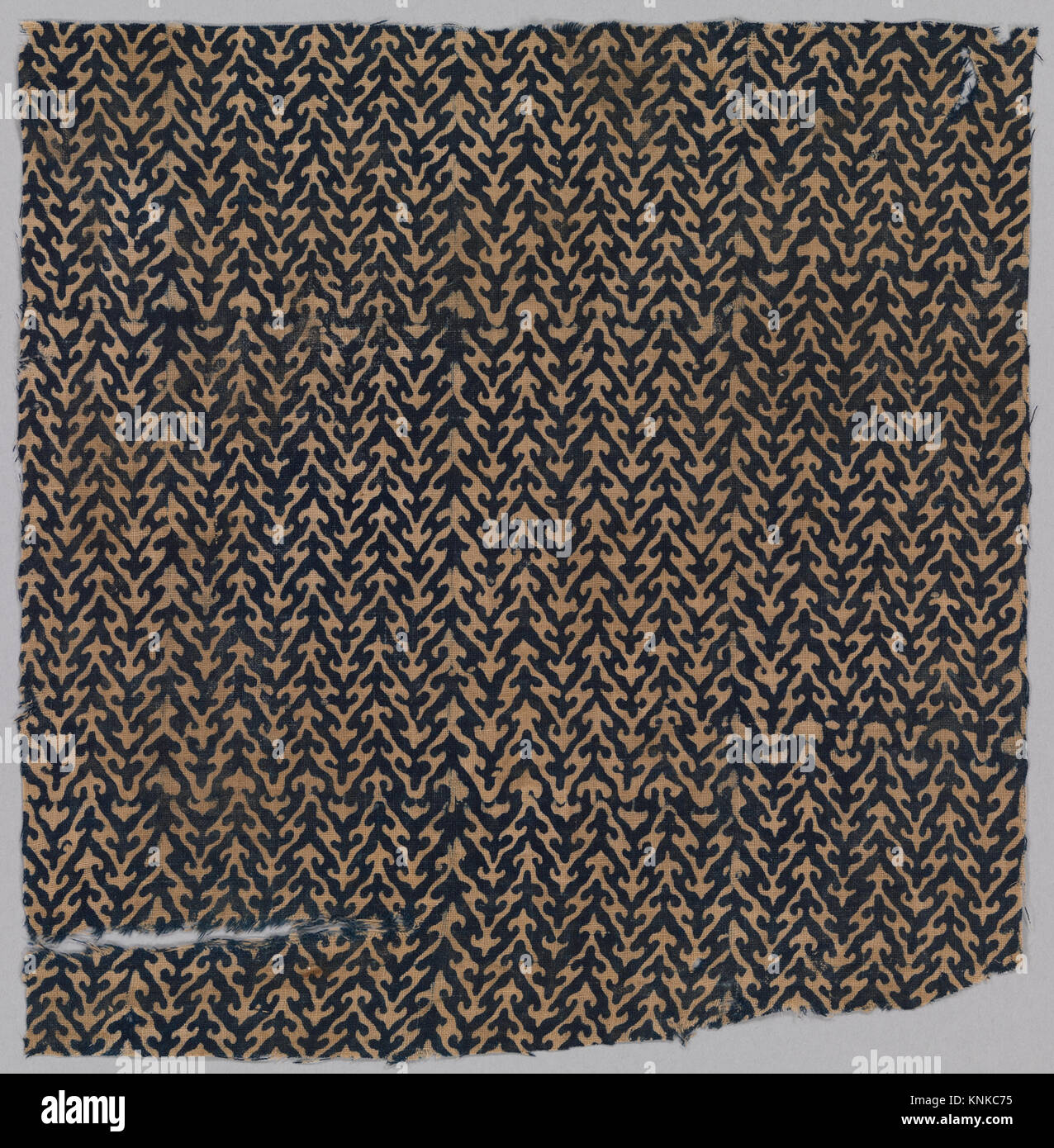 Textilfragment, 13.-14. Jahrhundert, hergestellt in Gujarat, Indien. In der Nähe von Fustat, Ägypten, Medium: Baumwolle, einfarbig, Blockdruck, Widersteht gefärbt Stockfoto