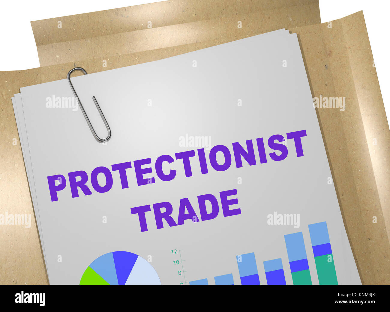 3D-Darstellung der "PROTEKTIONISTISCHE" Titel auf Business Document Stockfoto