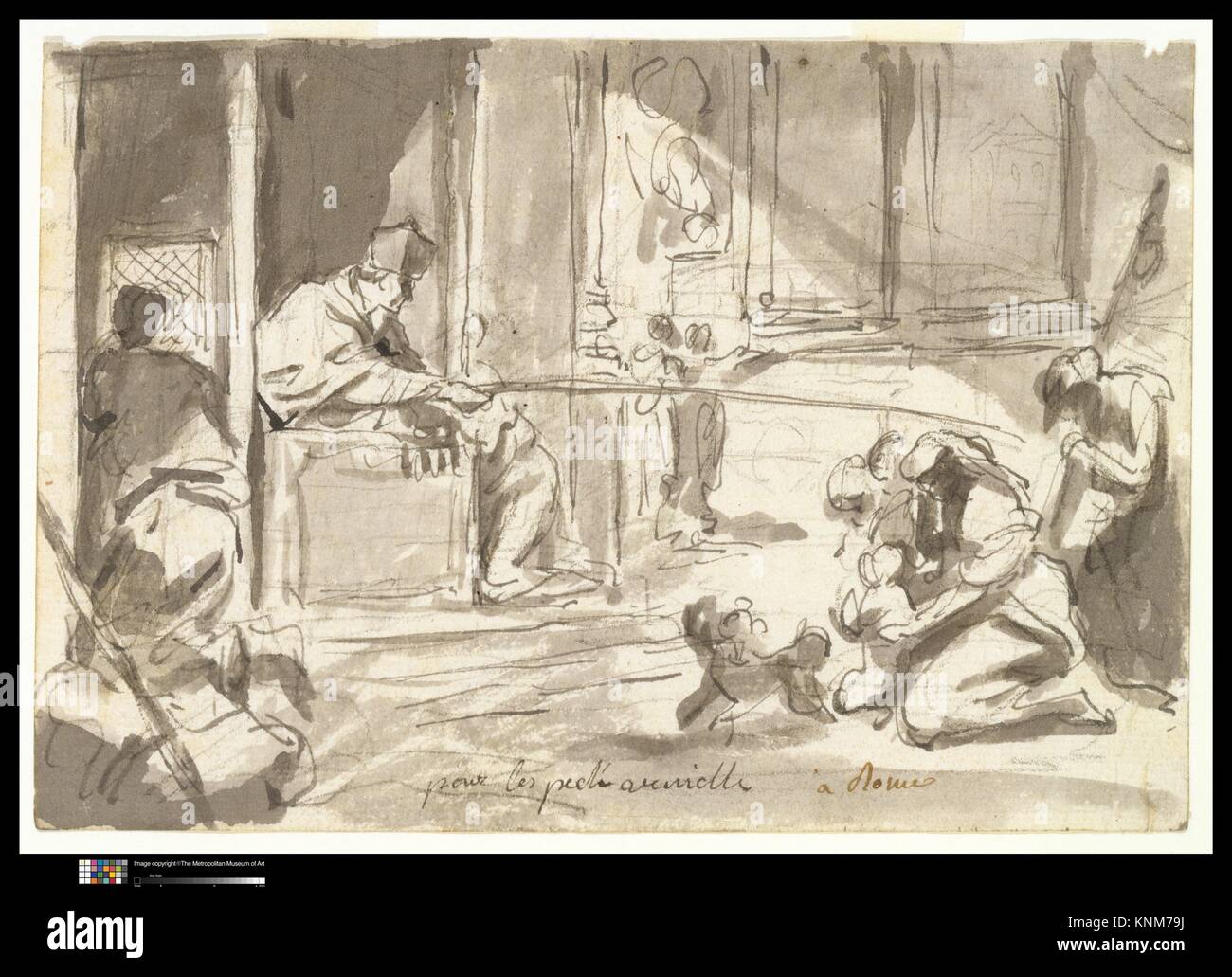 Le Grand Pénitencier. Artist: Augustin Pajou (Französisch, Paris 1730-1809 Paris); Datum: n. d; Mittel: Schwarze Kreide, Feder und Grau waschen; Abmessungen: 4 13/16 Stockfoto