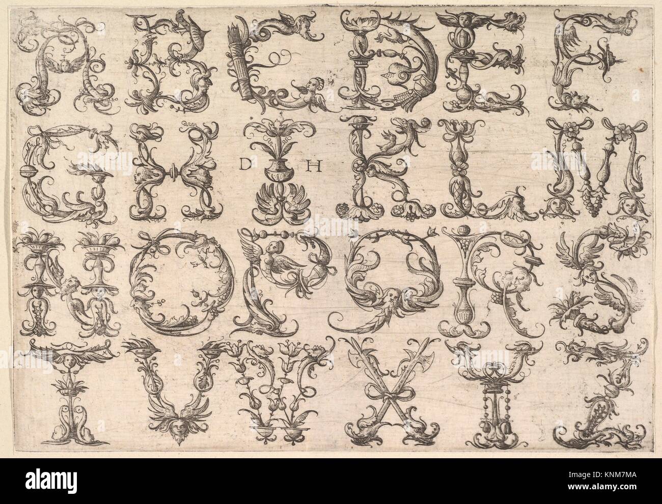 Verzierten römischen Majuscule Alphabet. Artist: Daniel Hopfer (Deutsch, Kaufbeuren, Augsburg 1471-1536); Datum: Ca. 1520; Medium: Radierung; erste Stand der Stockfoto