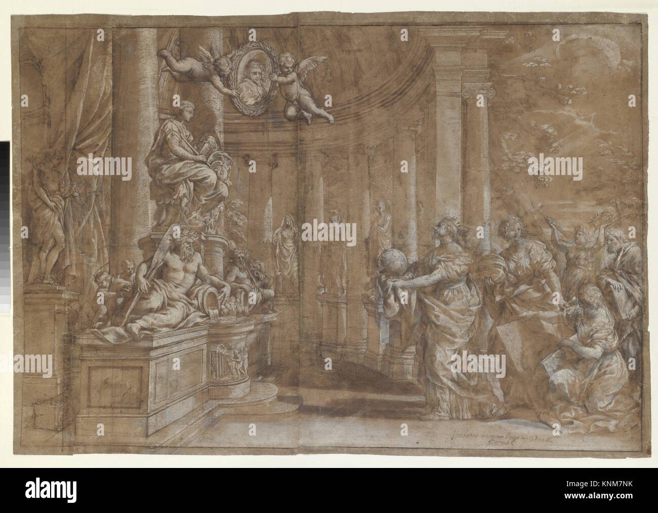 Allegorie zu Ehren von Kardinal Antonio Barberini der Jüngere (1607-1671) (Design für eine Gravur). Artist: Pietro da Cortona (Pietro Berrettini) Stockfoto