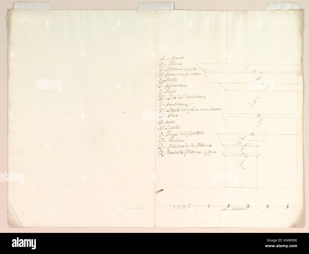 Geblasen bis Detail des Designs in der Höhe für Kolonnade in der Dorischen oder Toskanische Ordnung (recto); geblasen bis Detail der Spalte auf dem Podium im Aufzug. Artist: Stockfoto