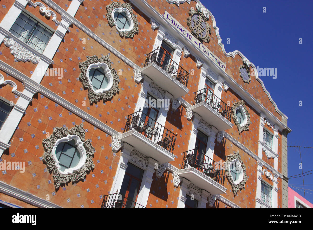 Koloniale Architektur mit Azulejos, Puebla, Mexiko Stockfoto