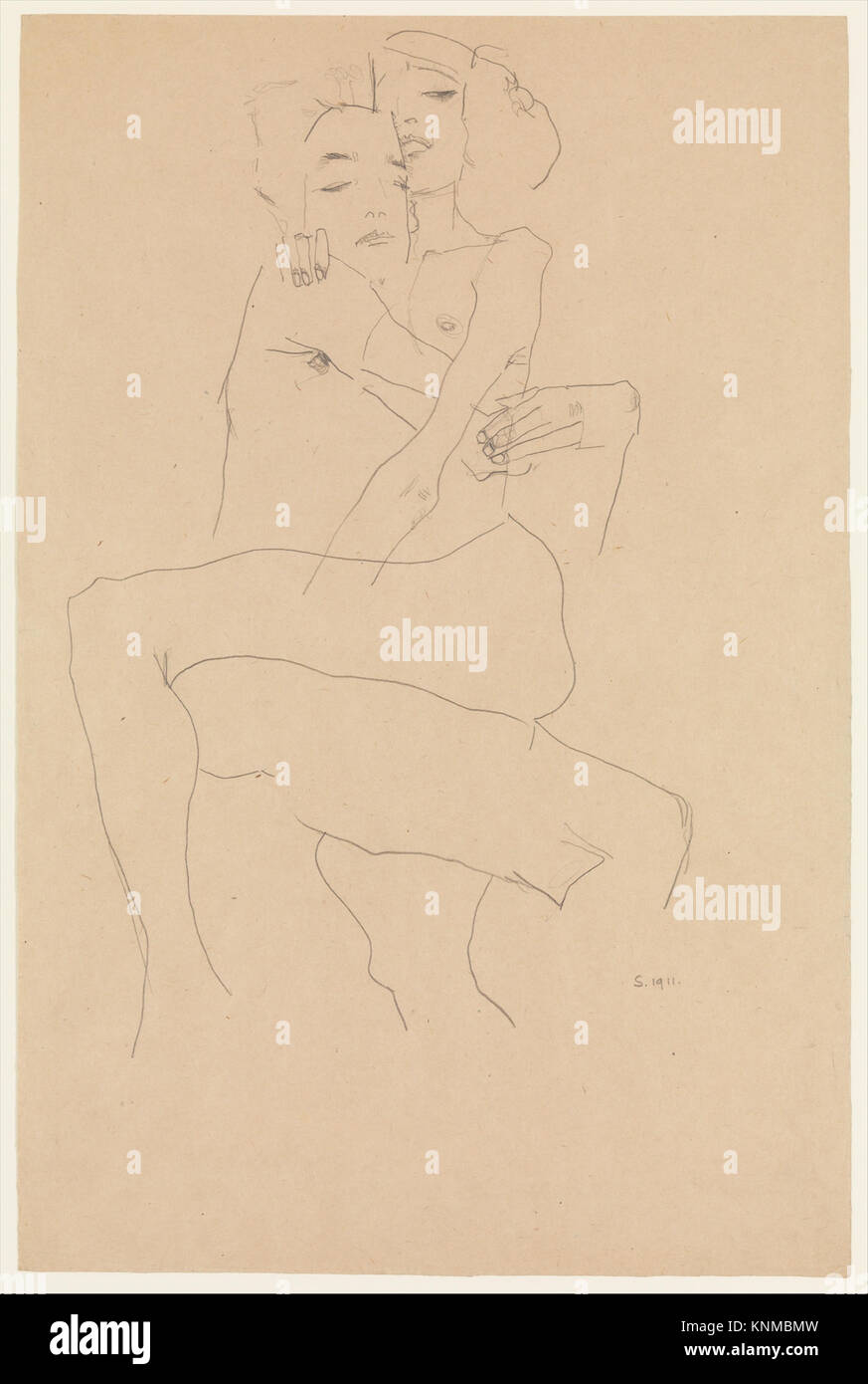 Ehepaar Embracing, Künstler: Egon Schiele (österreichisch, Tulln 1890–1918 Wien), 1911, Medium: Graphit auf Papier Stockfoto