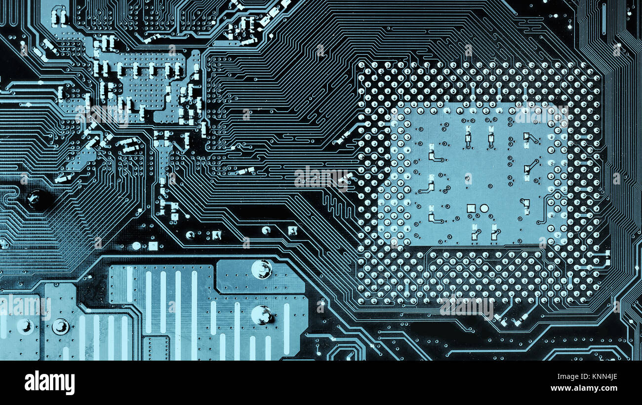 Blaue Platine Hintergrund der Computer, Motherboard, Platine Hintergrund. Stockfoto