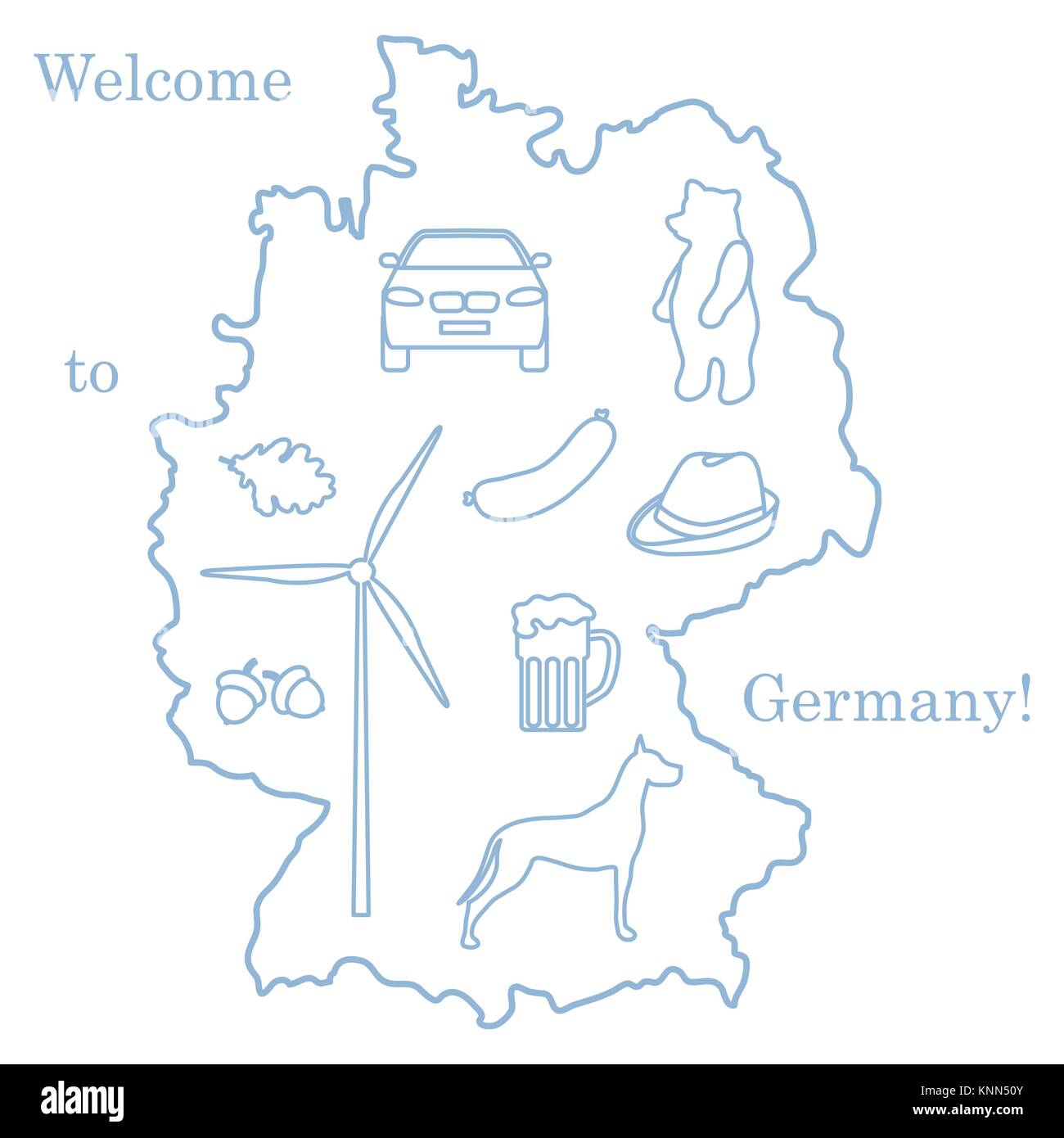 Vector Illustration mit verschiedenen Symbolen in Deutschland. Reisen und Freizeit. Design für Banner, Poster oder Drucken. Stock Vektor