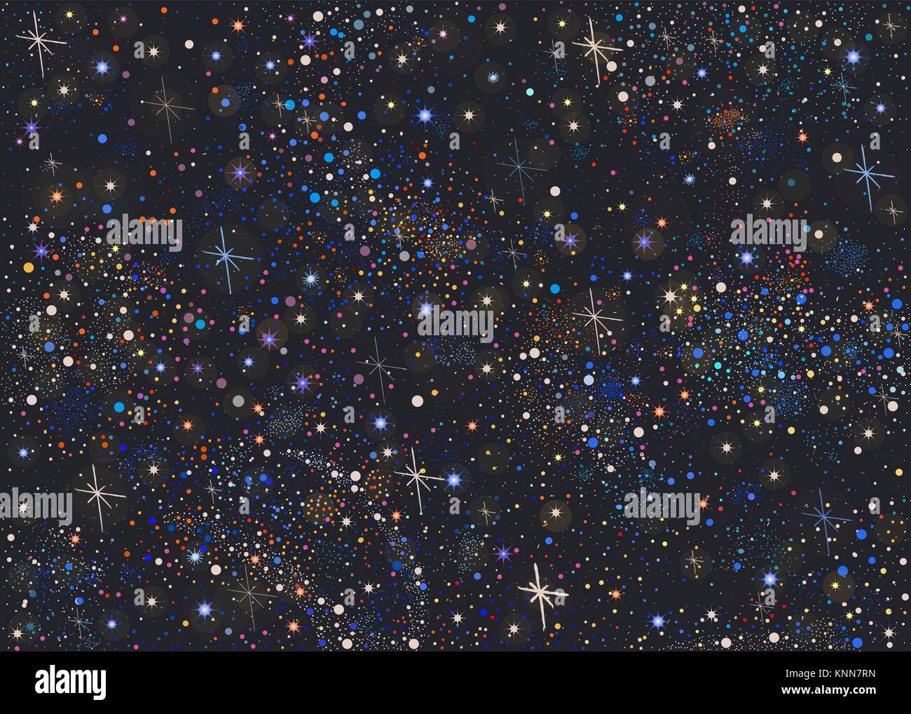 Nahtlose Muster mit Cosmos und bunte Sterne. Kosmischen Hintergrund für Karten, Buchumschläge, Vorlagen, Muster etc. Vector Illustration Stock Vektor