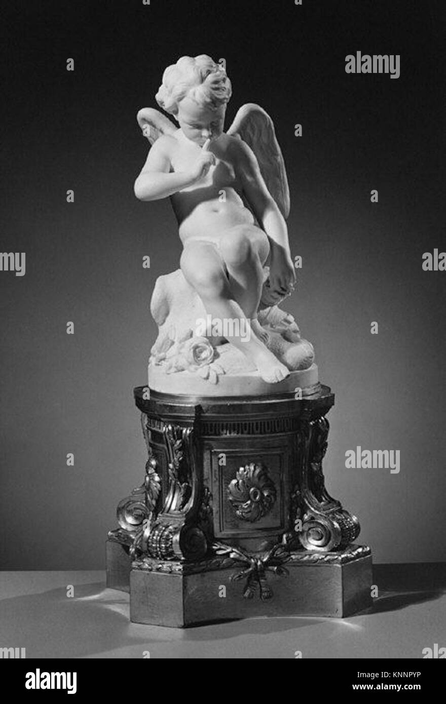 Cupid MET 201259 ist eine Buchillustration, die eine klassische Darstellung der mythologischen Figur der Liebe zeigt und Pose, Flügel und künstlerischen Stil hervorhebt. Stockfoto