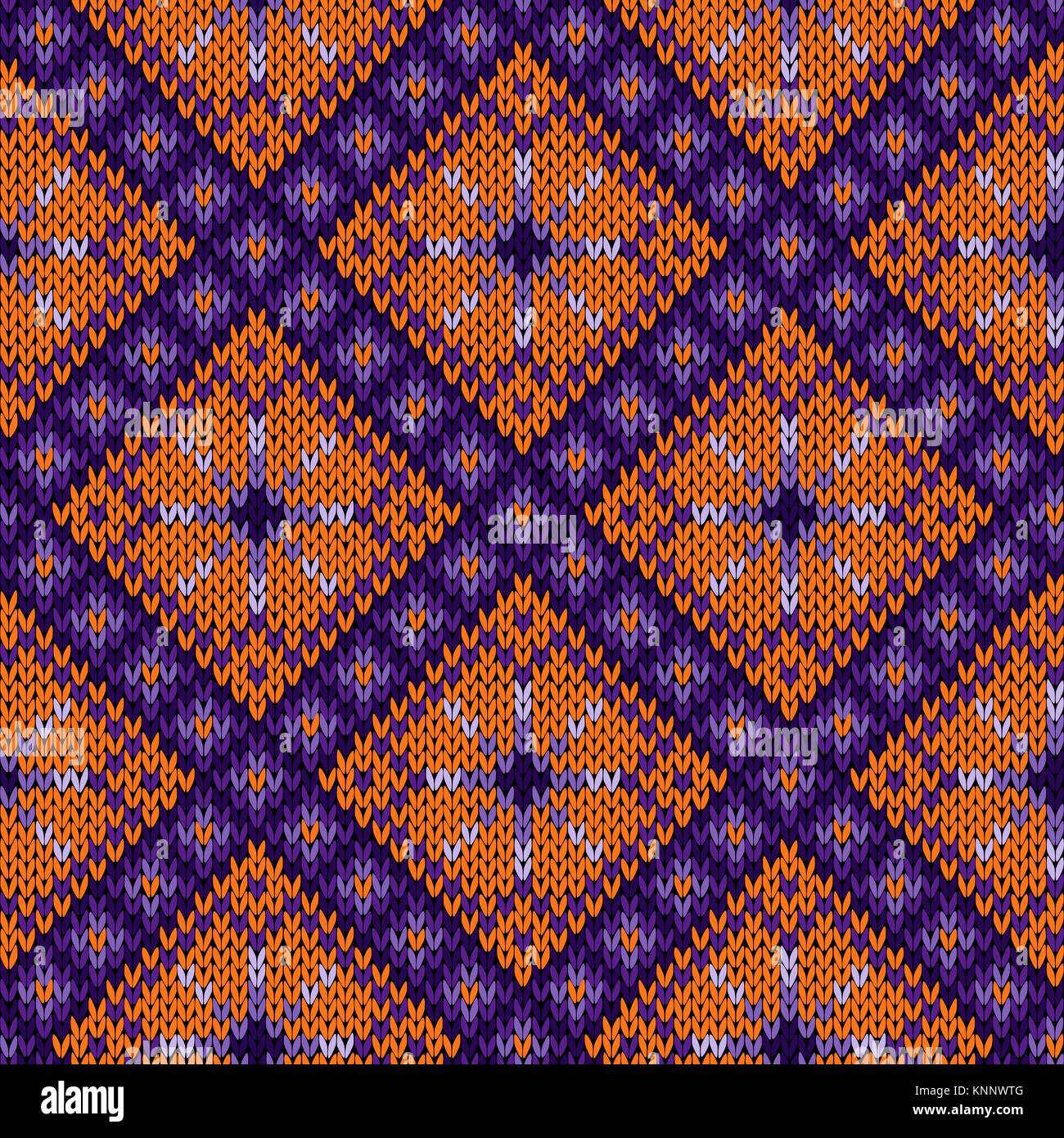 Geometrische nahtlos gestrickte Vektor Muster in Orange und Violett Farben Stock Vektor