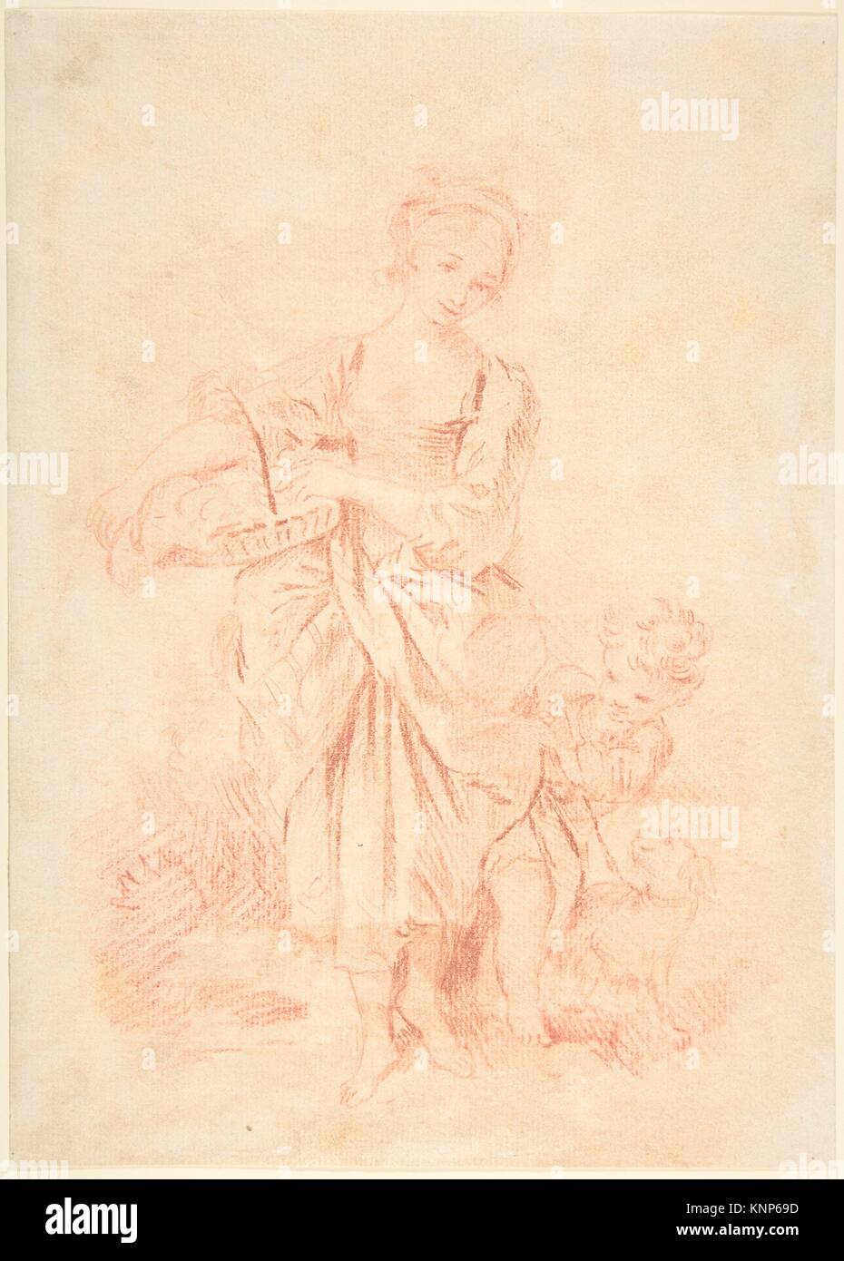Junges Mädchen mit einem Jungen und einem Hund. Künstler: François Boucher (Französisch, Paris 1703-1770 Paris); Datum: 18. Jahrhundert; Medium: Rote Kreide; Abmessungen: 11 5/16 Stockfoto