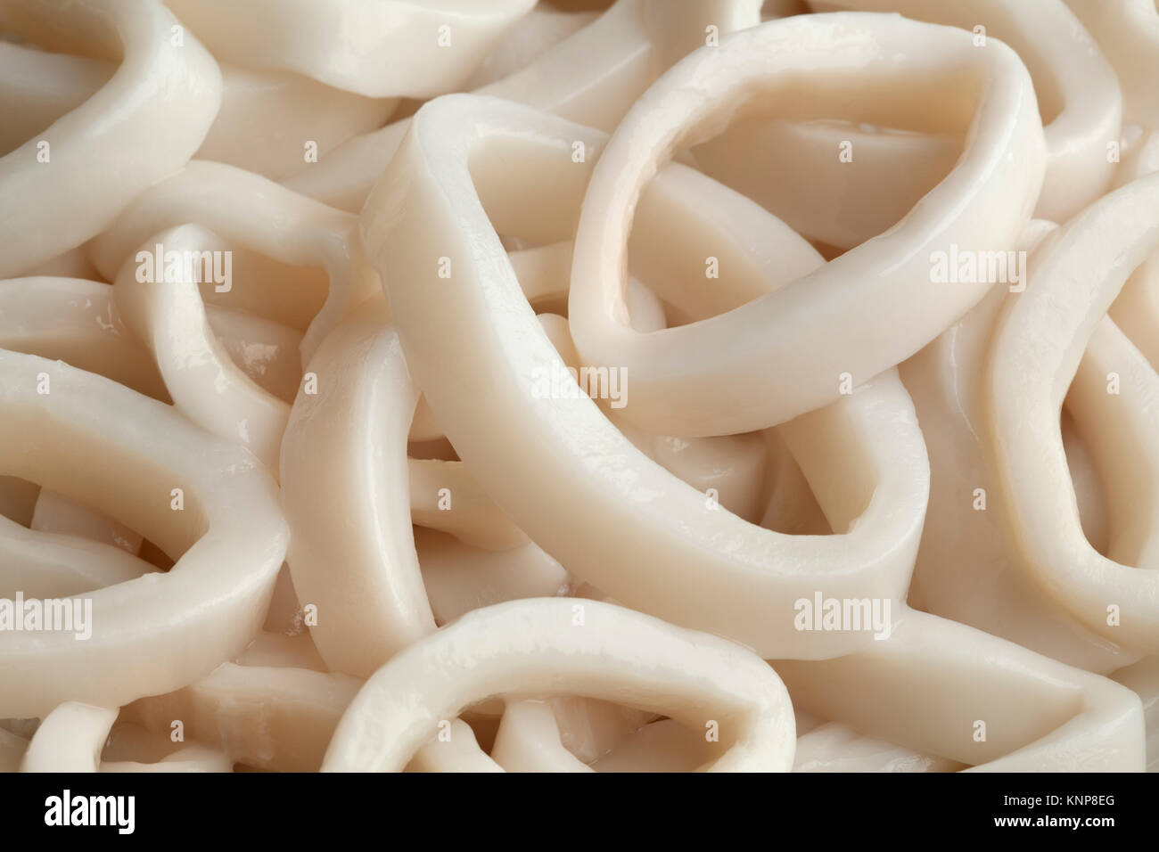 Haufen von frischen, rohen Tintenfischringe full frame Stockfoto