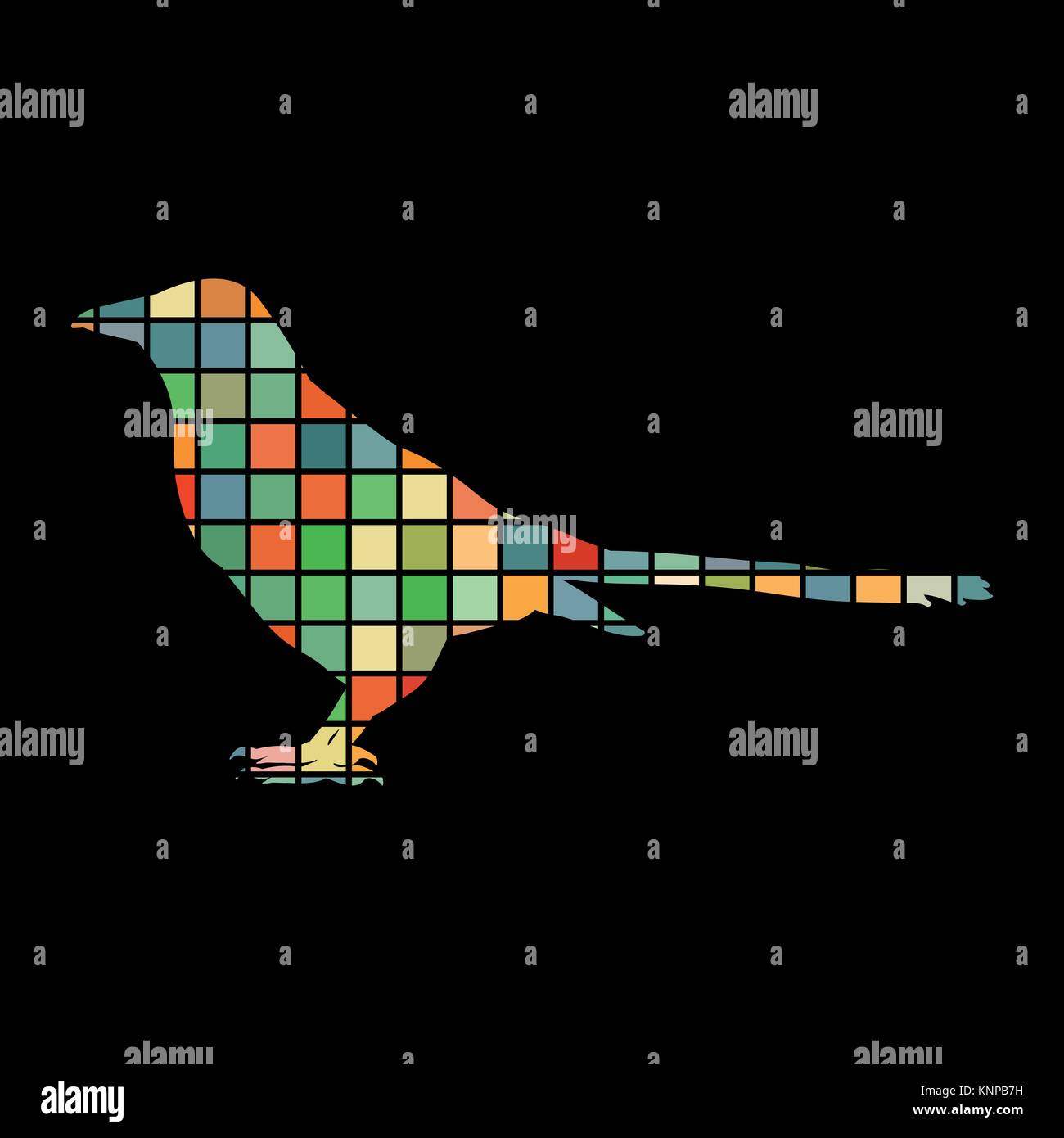 Magpie vogel Mosaik Farbe silhouette Tier Hintergrund Schwarz Stock Vektor