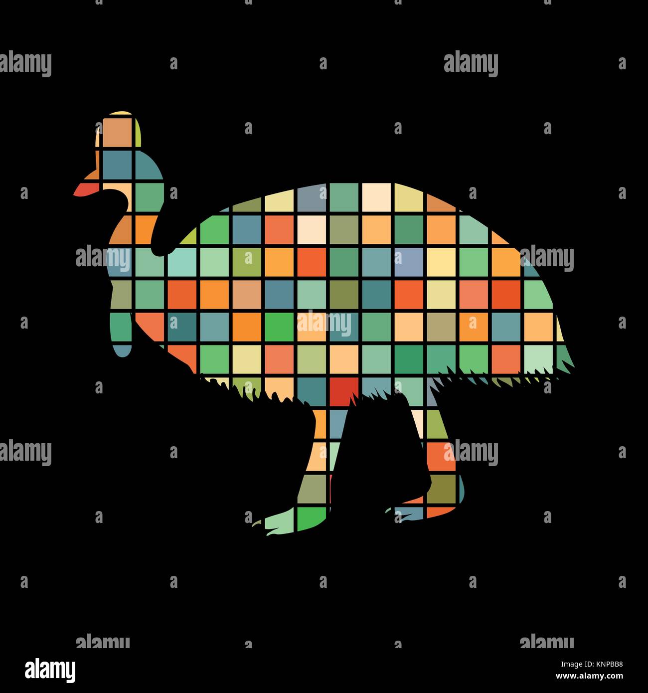 Cassowary vogel Mosaik Farbe silhouette Tier Hintergrund Schwarz Stock Vektor