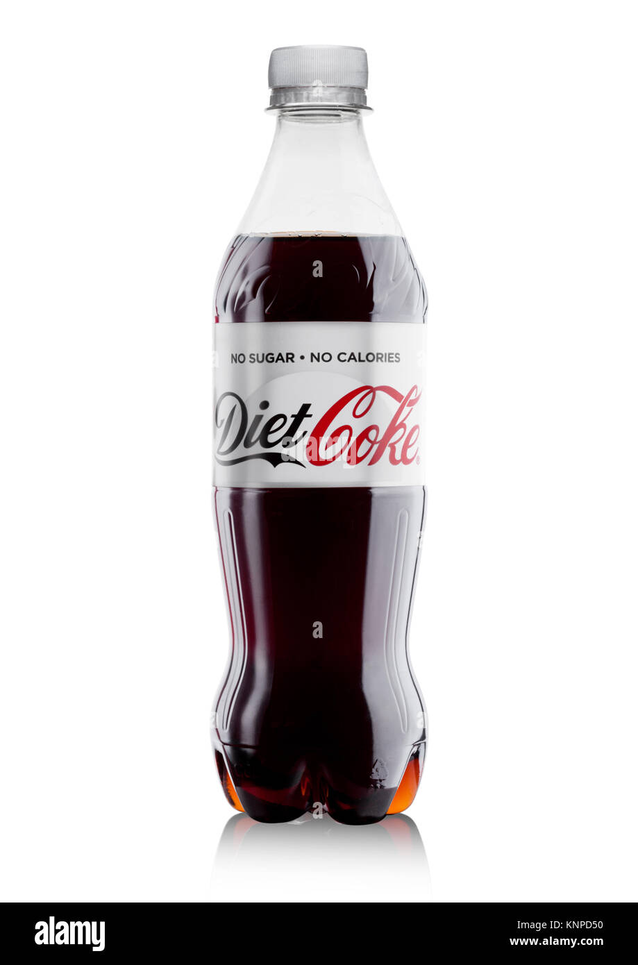 LONDON, Großbritannien - 07 Dezember, 2017: Flasche Diät Coca-Cola auf weißem Hintergrund. Coca-Cola ist einer der beliebtesten Soda Produkte in der Welt. Stockfoto