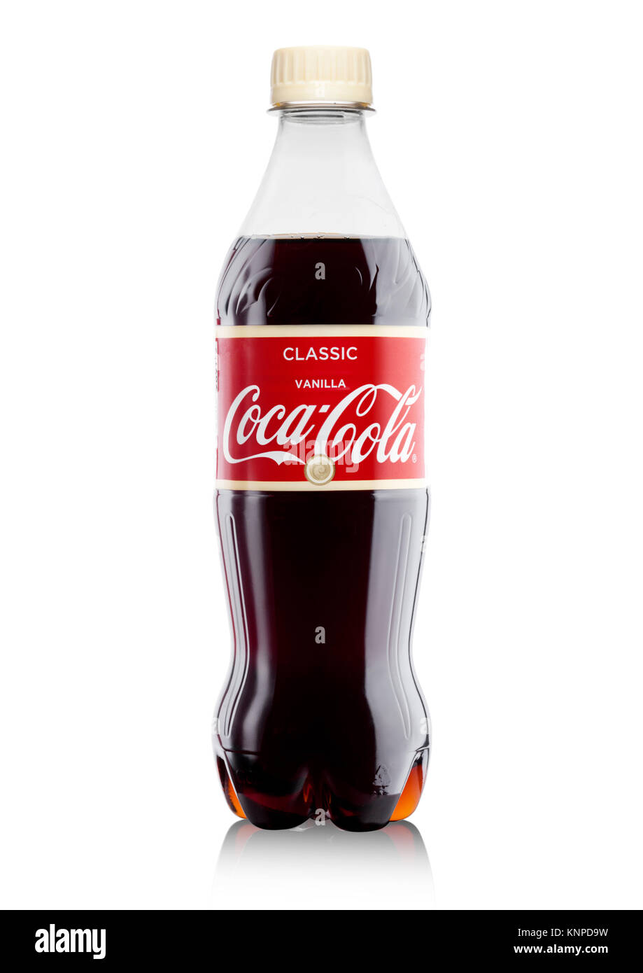 LONDON, Großbritannien - 07 Dezember, 2017: Flasche Vanille Coca-Cola auf weißem Hintergrund. Coca-Cola ist einer der beliebtesten Soda Produkte in der Welt. Stockfoto