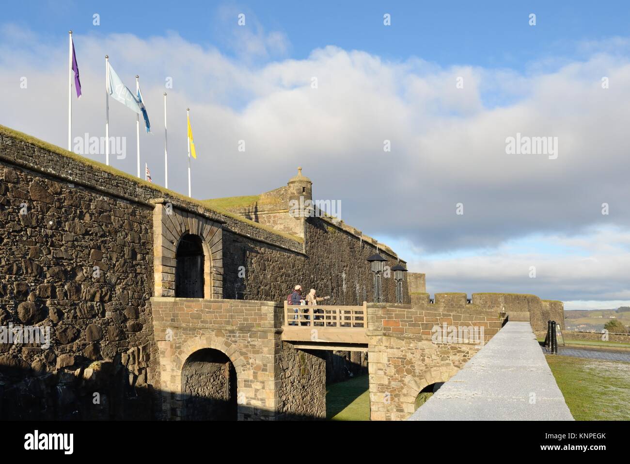 Zugbrücke und trockengraben am Eingang zum alten Schloss Stirling, Stirlingshire, Schottland, UK Stockfoto