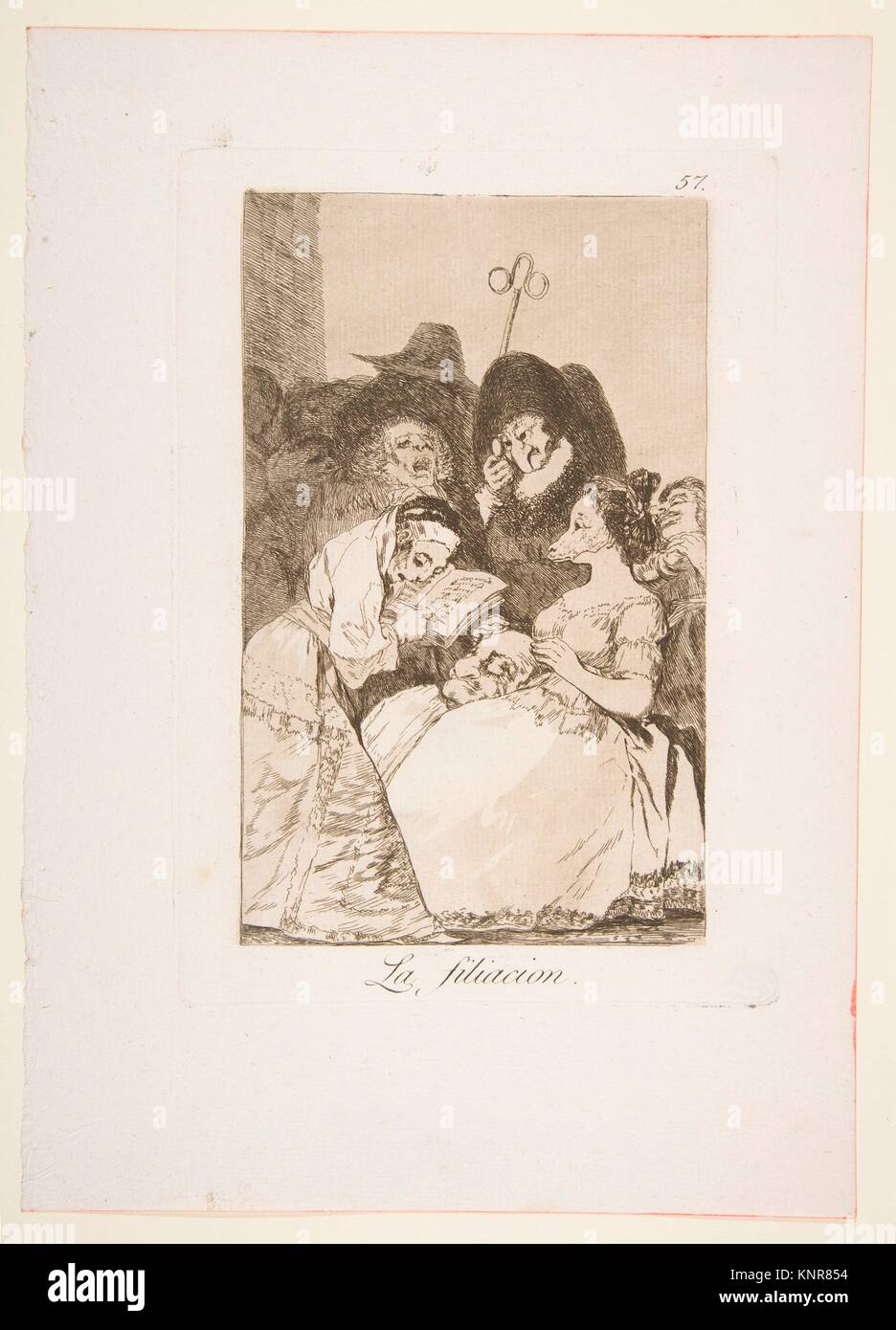 Platte 57 von 'Los Caprichos': Die kindschaft (La filiacion.). Serie/Portfolio: Los Caprichos; Artist: Goya (Francisco de Goya y Lucientes) (Spanisch, Stockfoto