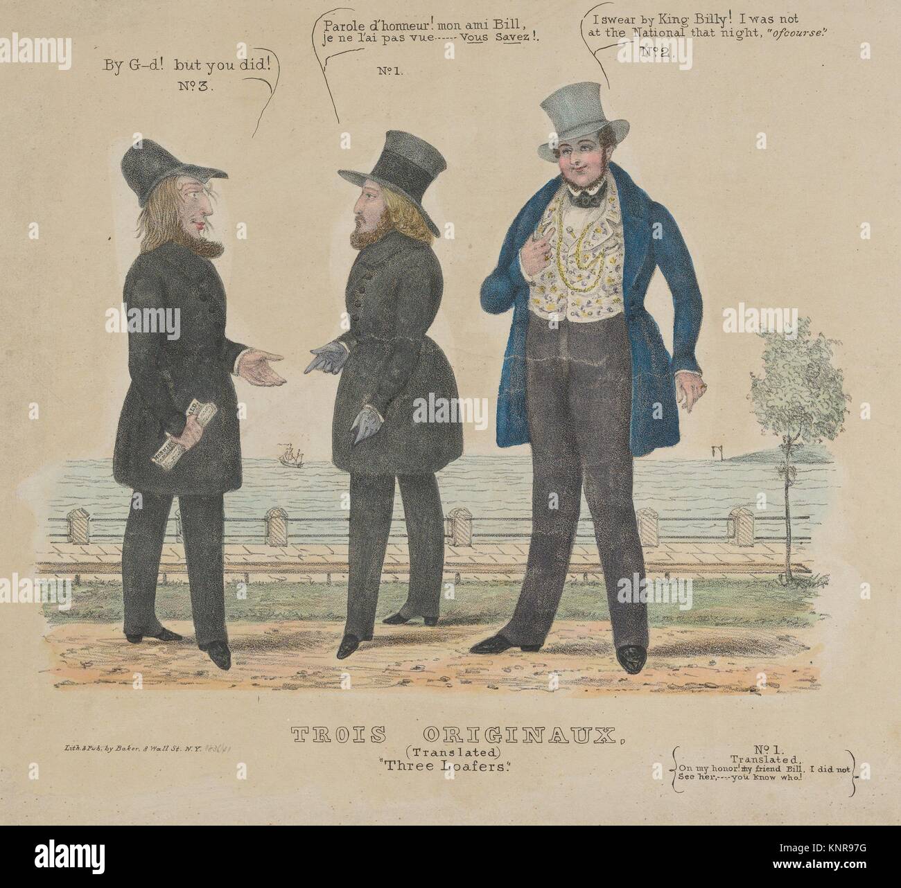 Drei Loafer (Trois Originaux). Herausgeber: Alfred E. Baker (American, aktive 1833-42); Veröffentlicht in: New York; Datum: 1836-41; Medium: Lithographie, Stockfoto