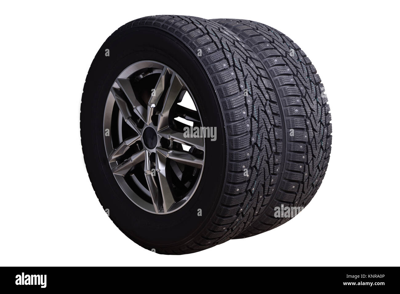 Zwei winter Auto Räder Leichtmetall Festplatte isoliert auf weißem Stockfoto