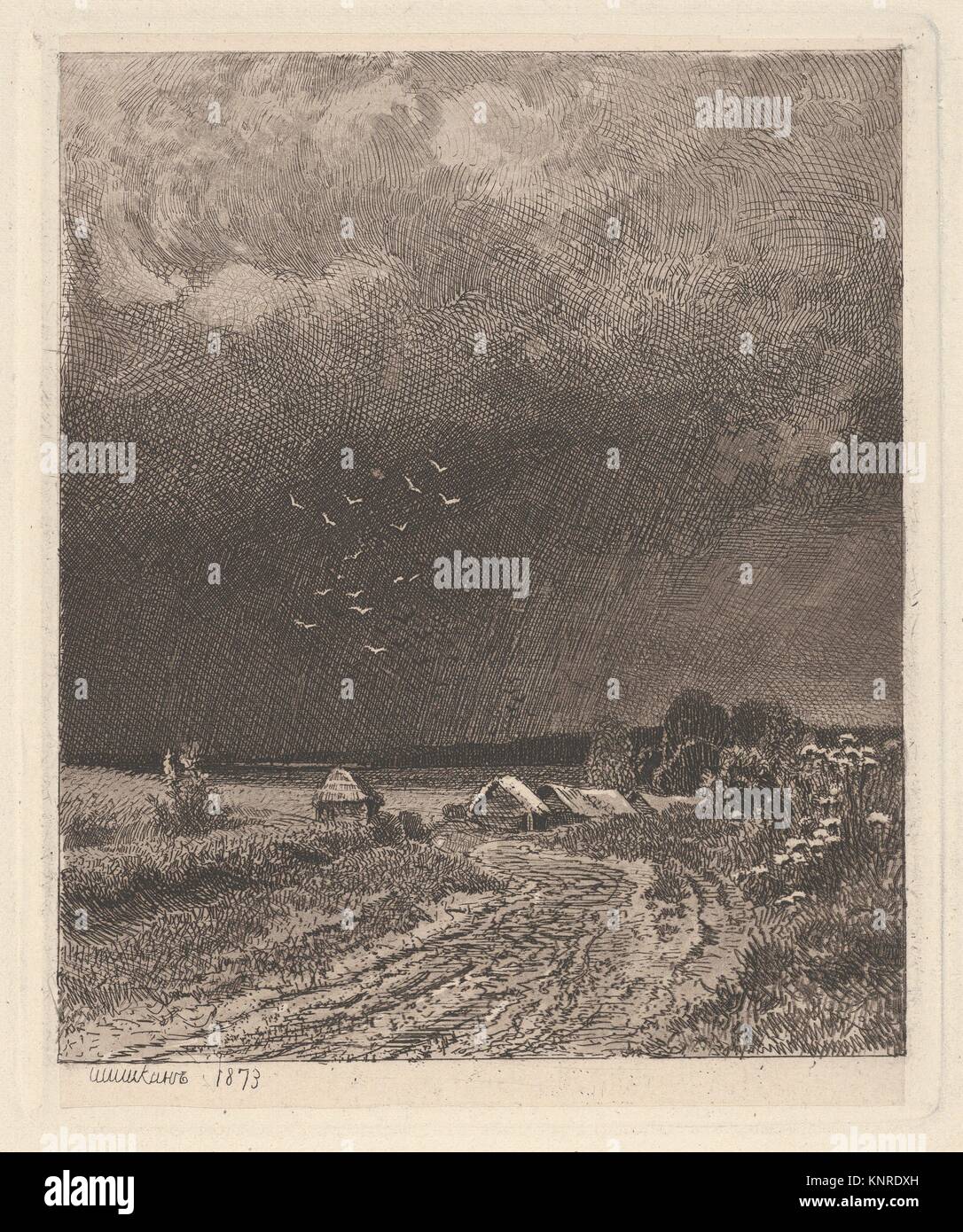 Vor dem Sturm. Artist: Iwan Iwanowitsch Shishkin (Yelabuga 1832-1898 St. Petersburg); Datum: 1873; Medium: Radierung; Abmessungen: Platte: 5 1/16 x 4 1/8 Stockfoto