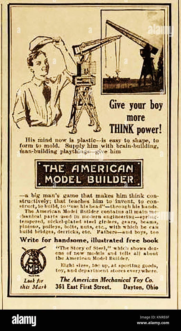 1914 uns Weihnachten Werbung für das "amerikanische Modell Builder' durch die amerikanische Mechanische Toy Company Construction Set Stockfoto