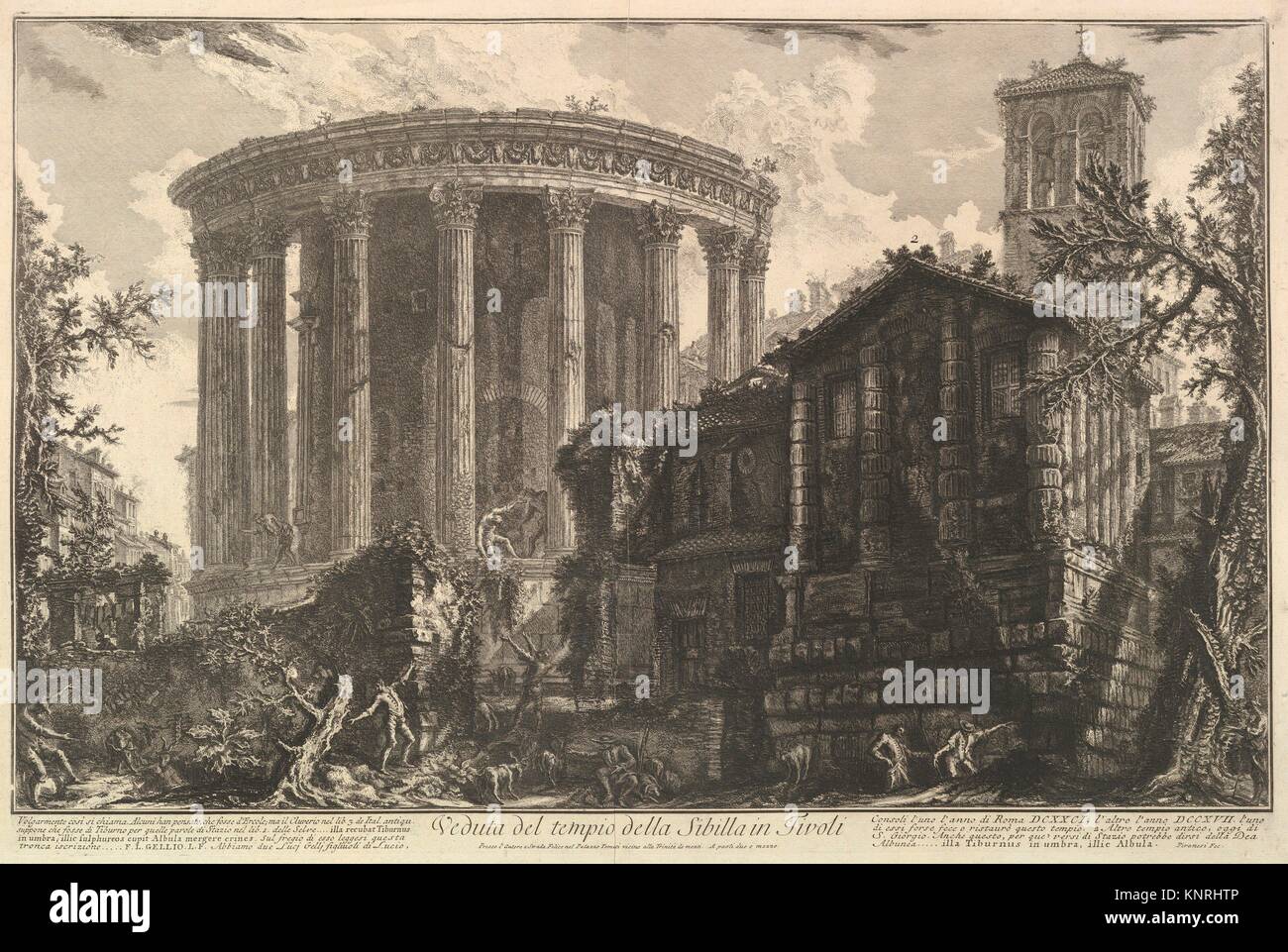 Blick auf den Tempel der Tempel der Sibylle im Tivoli, von Vedute di Roma (Römische Ansichten). Serie/Portfolio: Vedute di Roma; Künstler: Giovanni Stockfoto