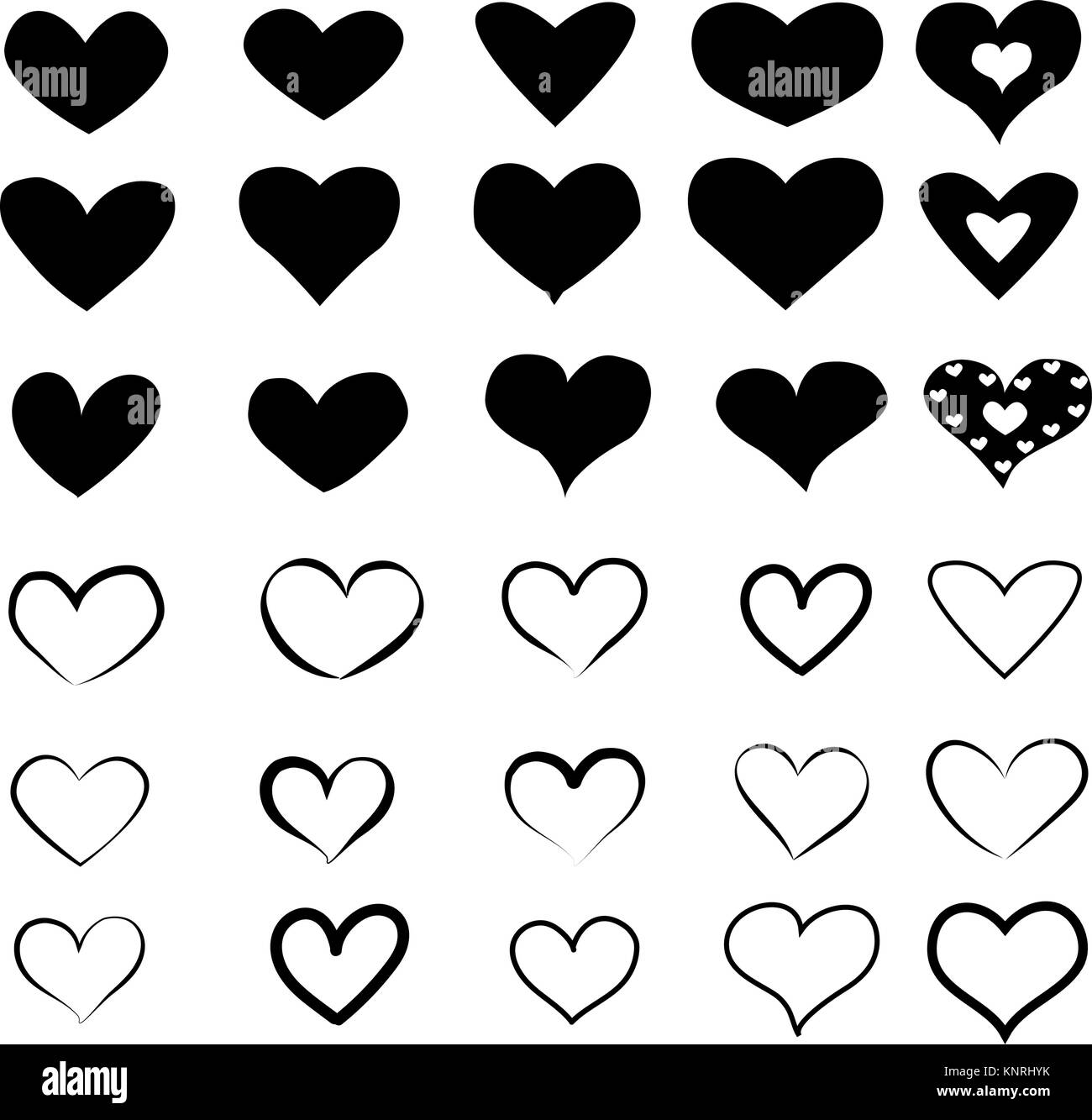 Satz Von Herzen Symbole In Schwarz Vector Illustration Stock Vektorgrafik Alamy