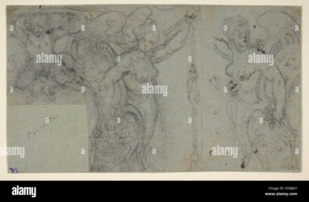 Design mit zwei Geflügelte weibliche Figuren und ein Putto. Artist: Bernardino Poccetti (Italienisch, San Marino di Valdelsa 1548-1612 Florenz); Datum: 1548-1612; Stockfoto